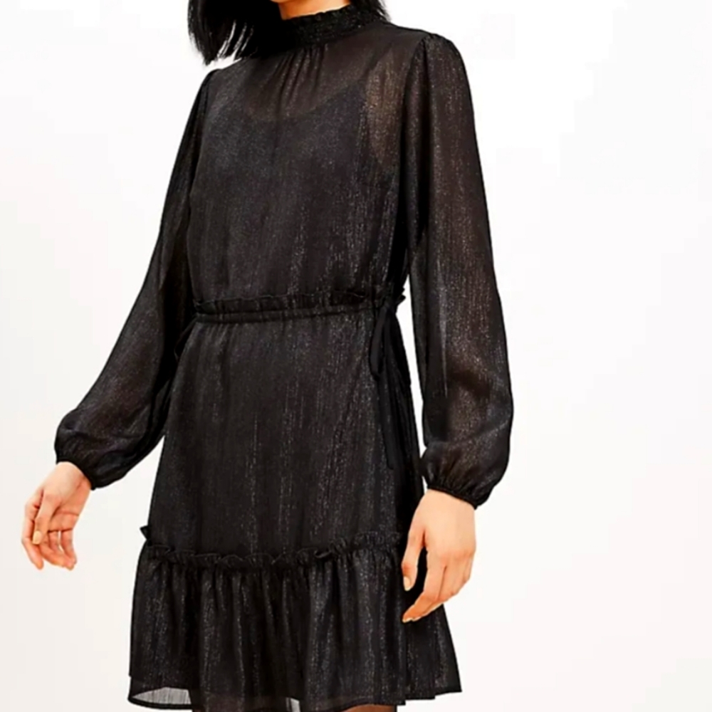 LOFT smocked Neck Tiered Swing Dress